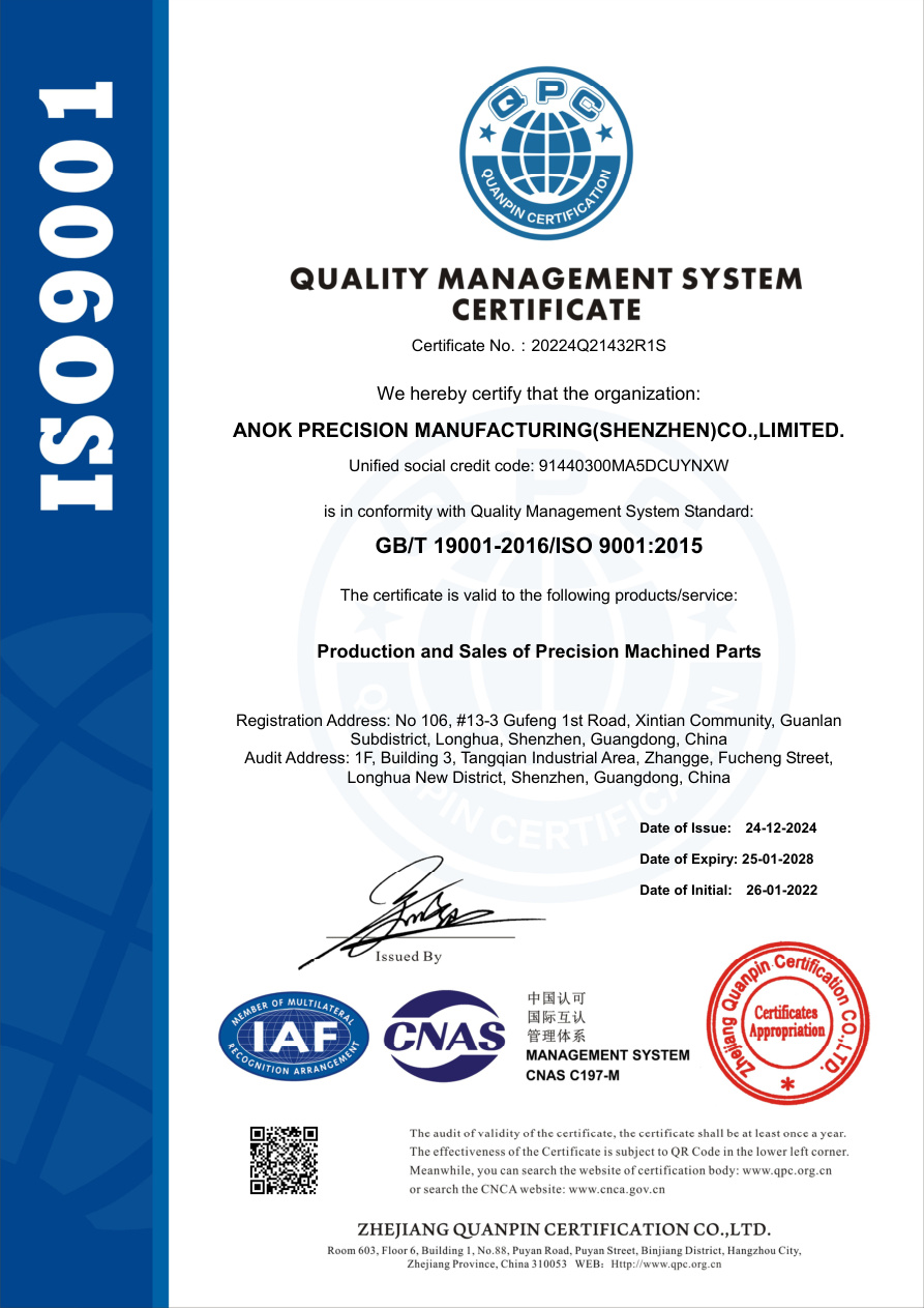 ANOK ISO 9001 certificate